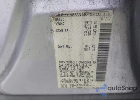 2013 Nissan Altima 2.5 S z USA, uszkodzony, nr VIN 1N4AL3AP8DN416756